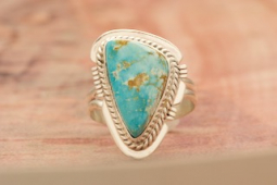 Genuine Kingman Turquoise Sterling Silver Navajo Ring